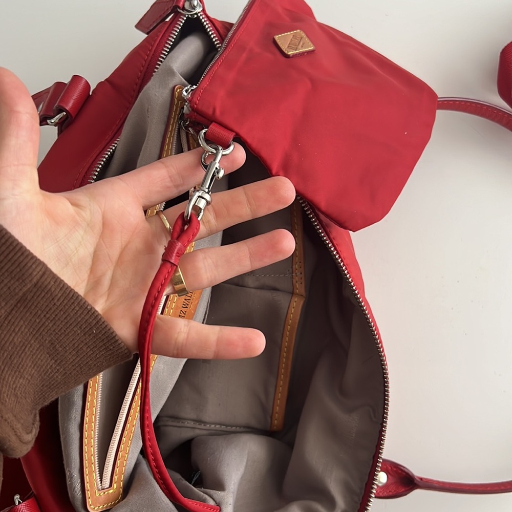 MZ Wallace Chelsea Red Tote With Pouch And Crossbody Strap - Picture 13 of 16